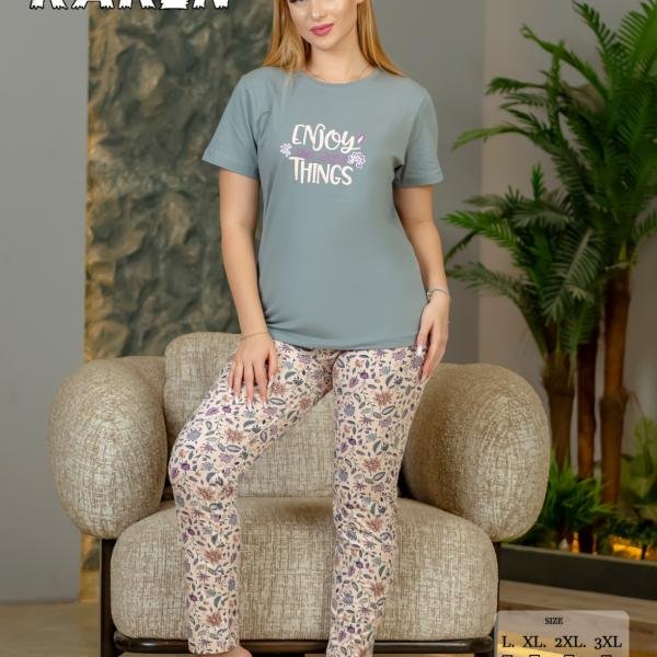 طقم بيجامة صيفي حريمي – قطن ناعمة بتصميم عصري، مريح للبيت من New Karen