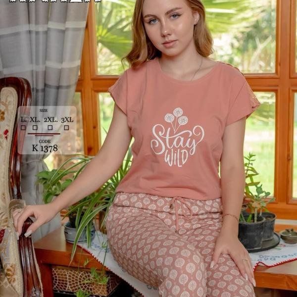 طقم بيجامة صيفي حريمي – قطن ناعمة بتصميم عصري، مريح للبيت من New Karen