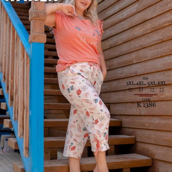 بيجامة صيفية للنساء والبنات نص كم كود K1386